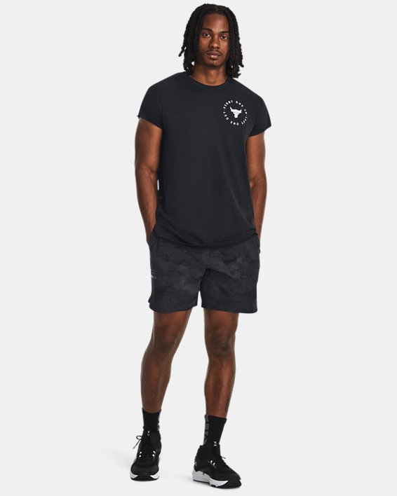 Men's Project Rock Unstoppable Camo Shorts in Black image number 2